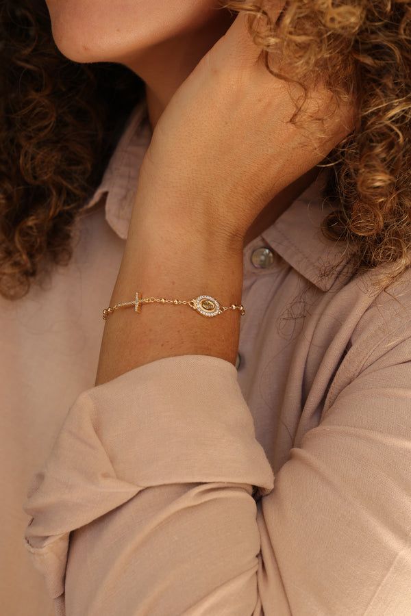 Pulseira Cruz E Nossa Senhora das Graças P925 B.O