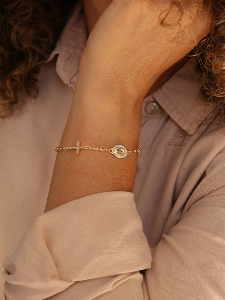 Pulseira Cruz E Nossa Senhora das Graças P925 B.O