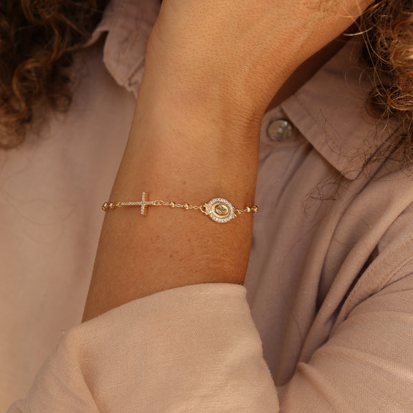 Pulseira Cruz E Nossa Senhora das Graças P925 B.O