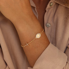 Pulseira Cruz E Nossa Senhora das Graças P925 B.O