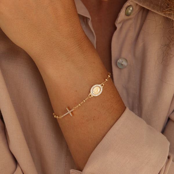 Pulseira Cruz E Nossa Senhora das Graças P925 B.O