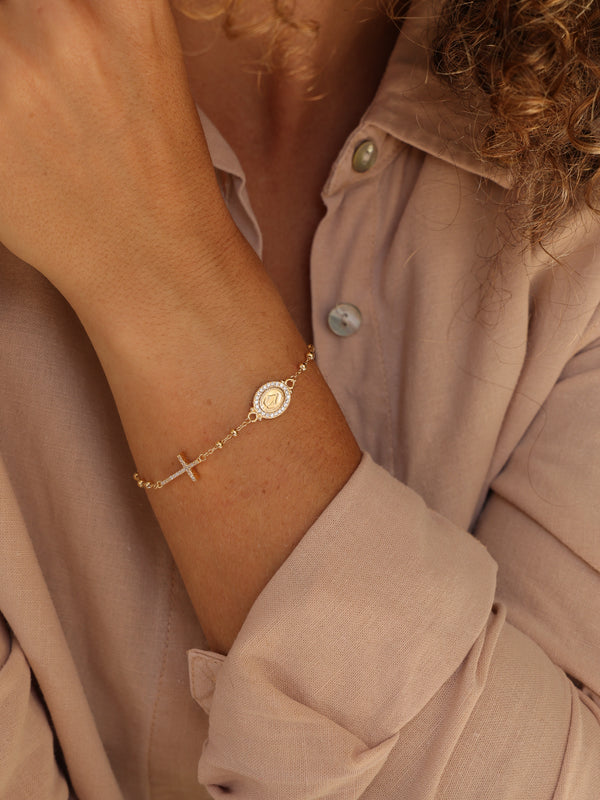 Pulseira Cruz Nossa Senhora das Graças Prata 925 Ródio Zircônias