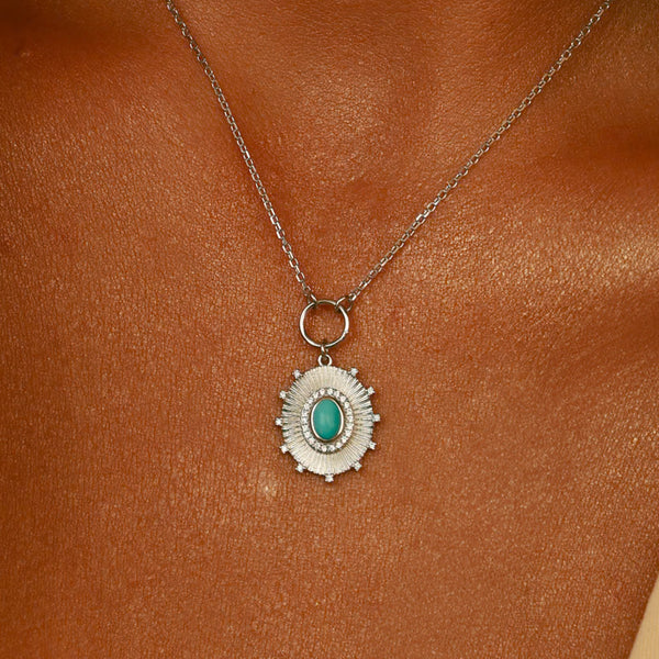 Colar Oval Frisado com Pedra Turquesa – Prata 925