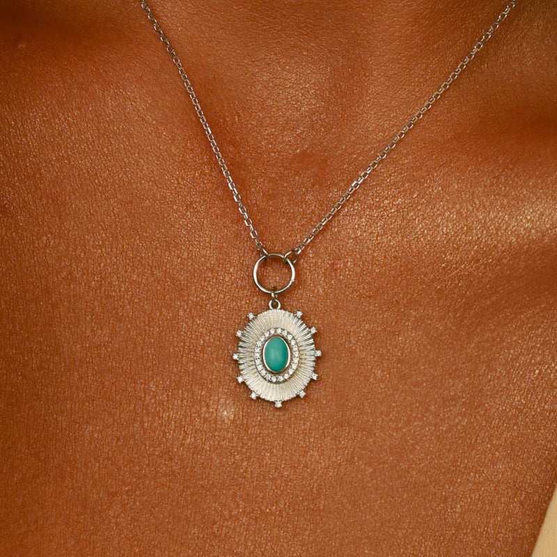 Colar Oval Frisado com Pedra Turquesa – Prata 925