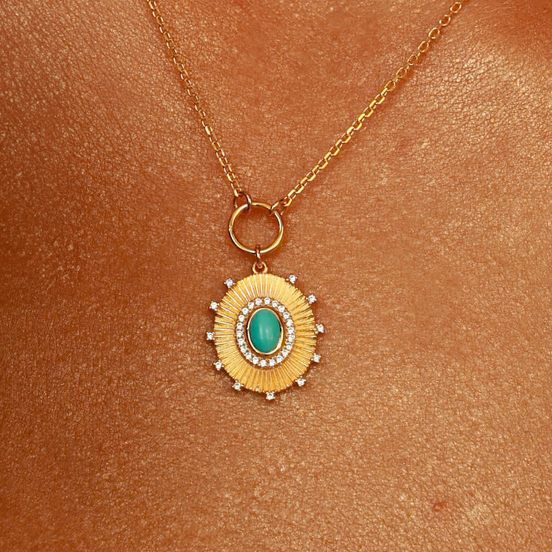 Colar Oval Frisado com Pedra Turquesa – Prata 925 BO