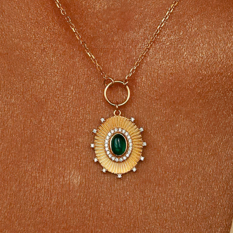 Colar Oval Frisado com Pedra Esmeralda – Prata 925 BO
