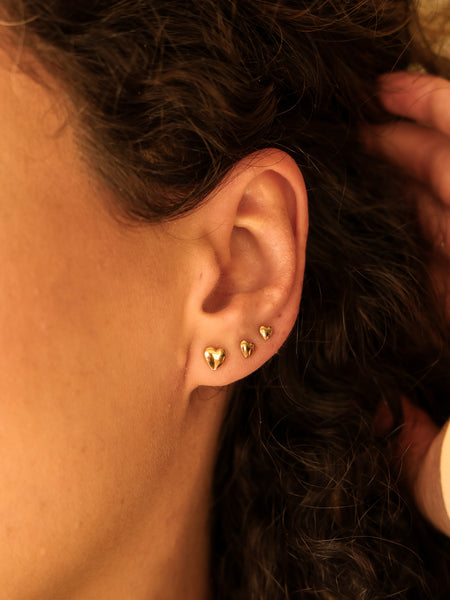Trio de Brincos Coração Banhado Ouro 18k Hipoalergênico
