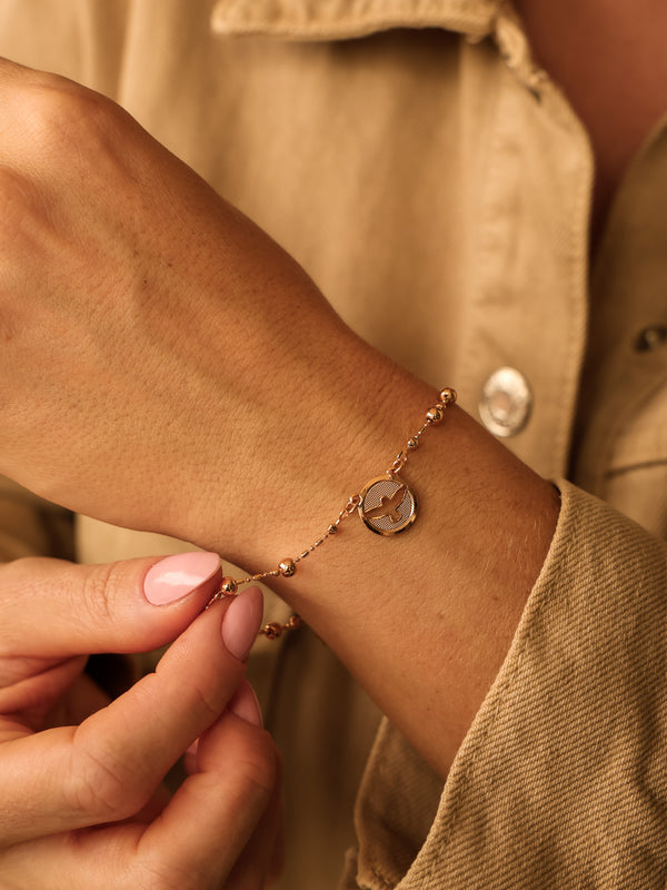 Pulseira Divino Espírito Santo Medallhão Dourado Banho Ouro 18k