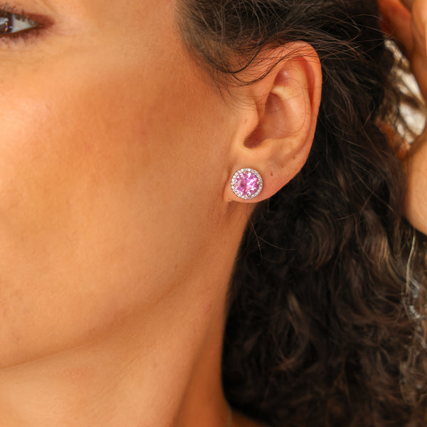 Brinco Ponto de Luz Turmalina Pink 10MM Cravação - P925