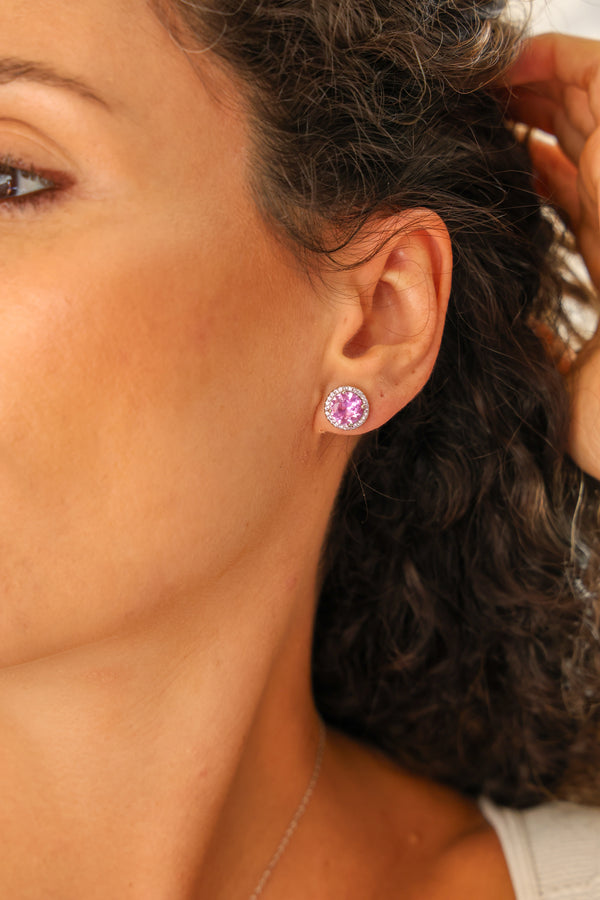 Brinco Ponto de Luz Turmalina Pink 10MM Cravação - P925