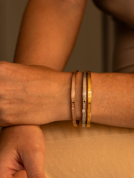 Trio Pulseiras Pai Nosso Ouro Amarelo, Ródio e Rosé