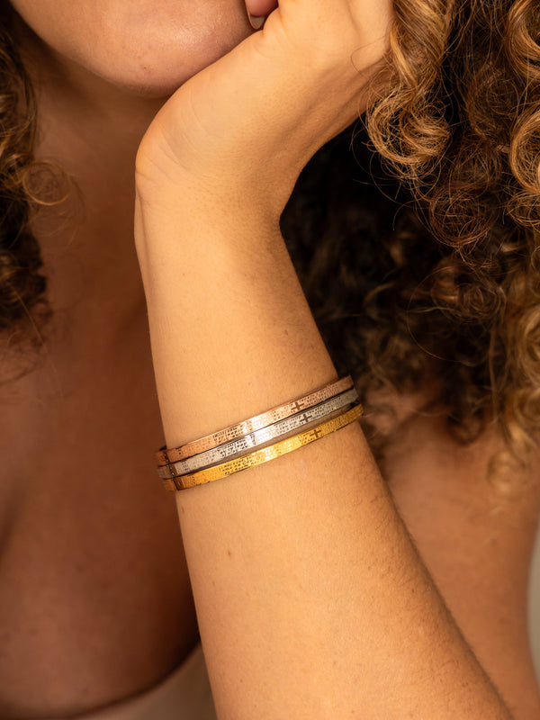 Trio Pulseiras Pai Nosso Ouro Amarelo, Ródio e Rosé