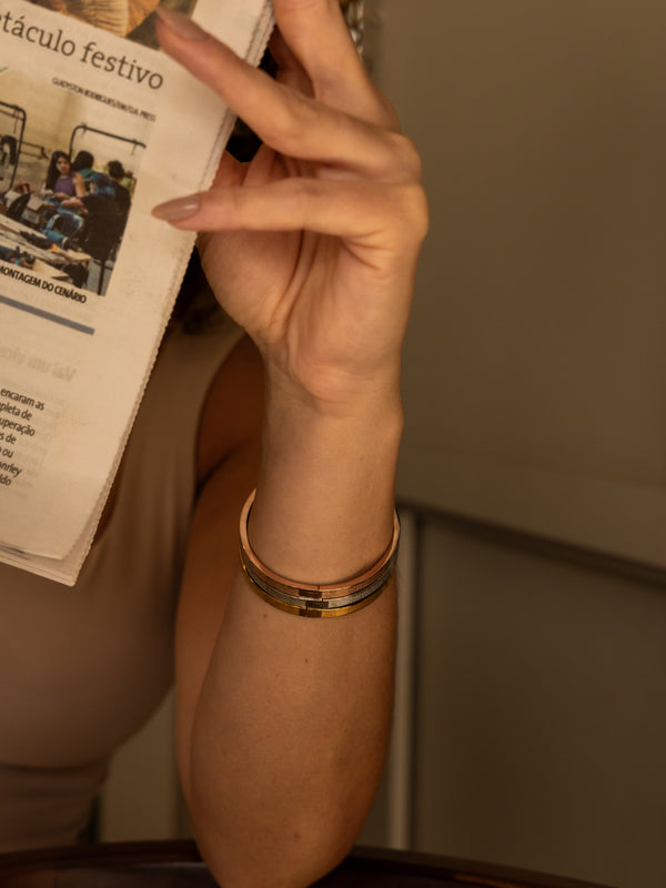 Trio Pulseiras Pai Nosso Ouro Amarelo, Ródio e Rosé