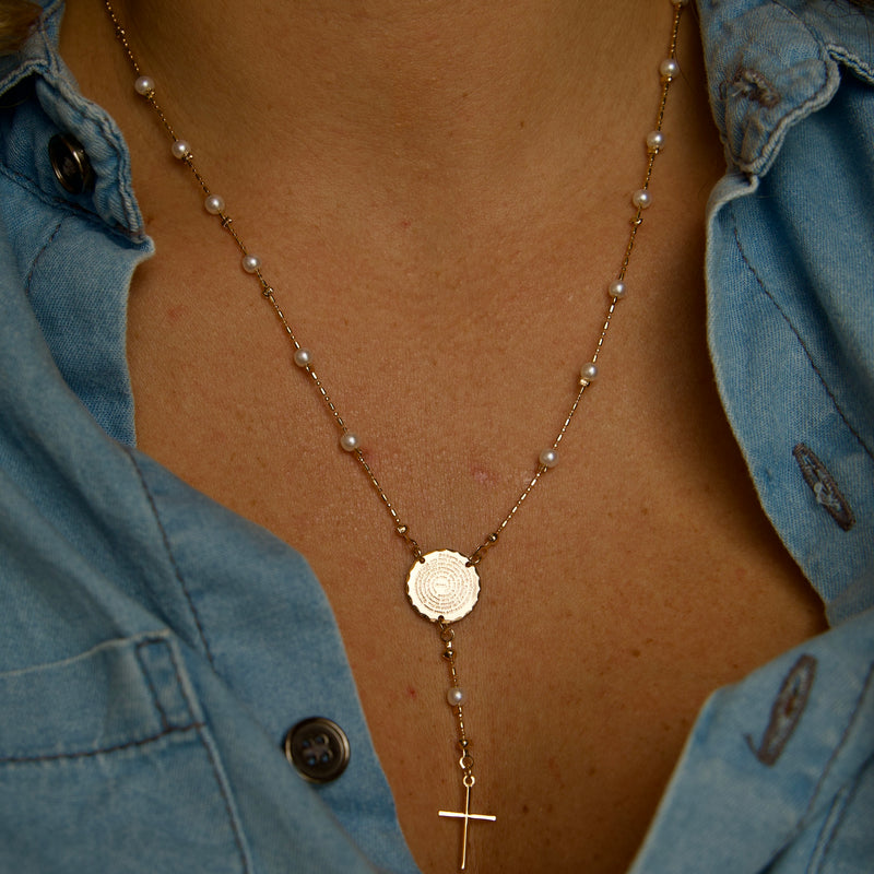 Colar Terço Pai Nosso Perola