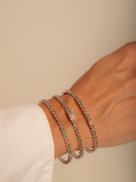 Bracelete Marcassita Prata 925 com Pedras Coloridas