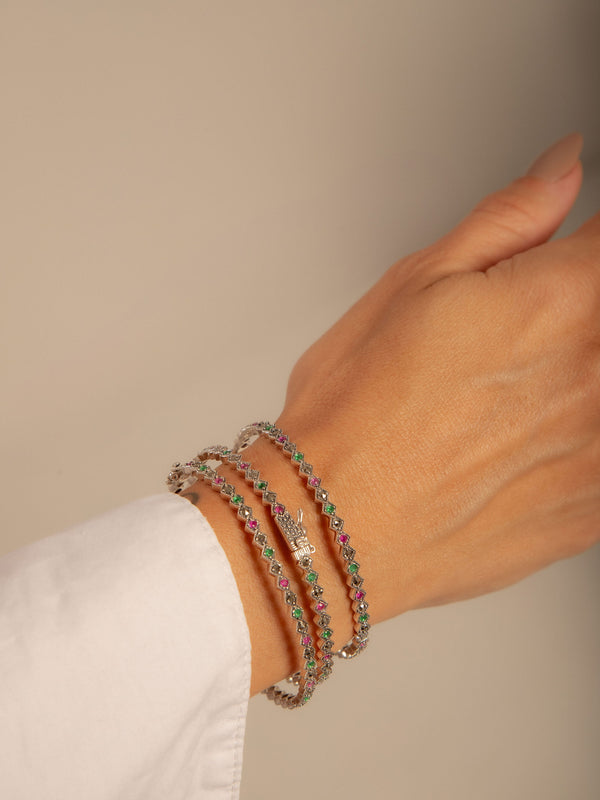 Bracelete Marcassita Prata 925 com Pedras Coloridas