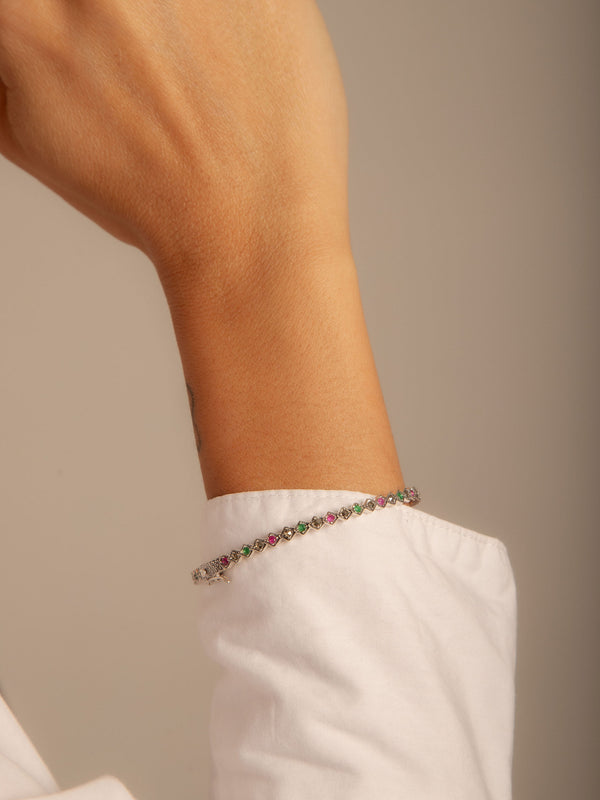 Bracelete Marcassita Prata 925 com Pedras Coloridas