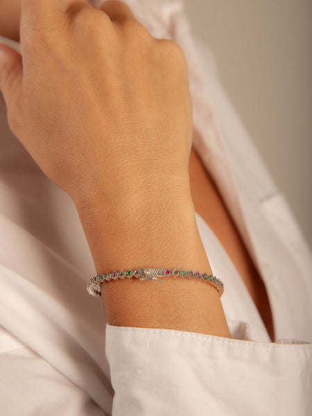 Bracelete Marcassita Prata 925 com Pedras Coloridas