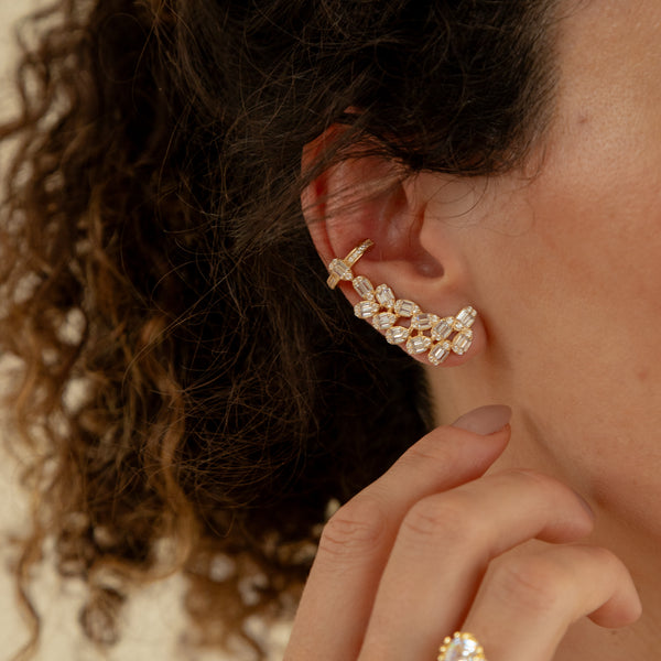 Brinco Ear Cuff Gota Baguete Brilhante P925