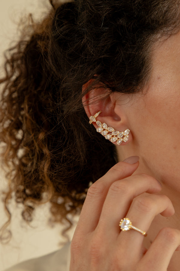 Brinco Ear Cuff Gota Baguete Brilhante P925