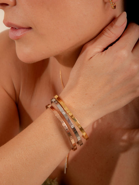 Trio de Braceletes Luxo Estilo Love — Ouro, Rosé e Ródio