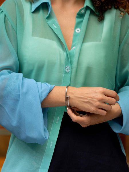 Bracelete Rígido Prego Cravejado Zircônias Ródio Branco