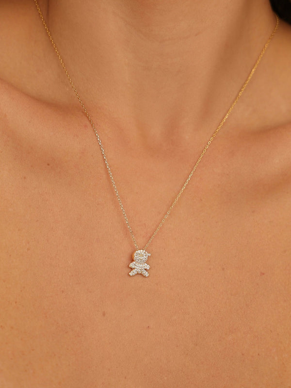 Colar Pingente Menino Cravejado Prata 925 Banho Ouro 18k
