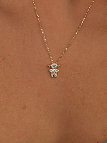 Colar Pingente Menina Cravejado Prata 925 Banho Ouro 18k