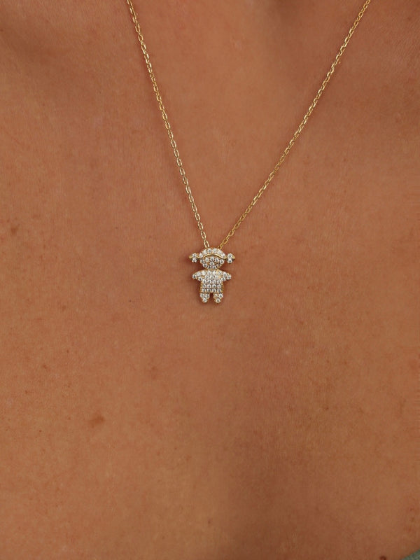 Colar Pingente Menina Cravejado Prata 925 Banho Ouro 18k
