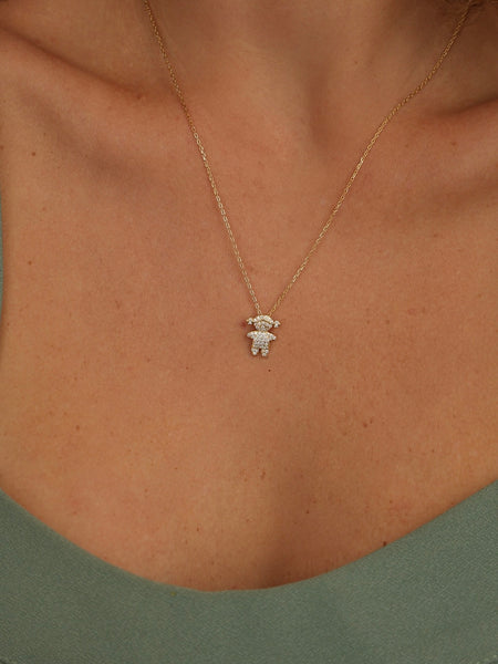 Colar Pingente Menina Cravejado Prata 925 Banho Ouro 18k