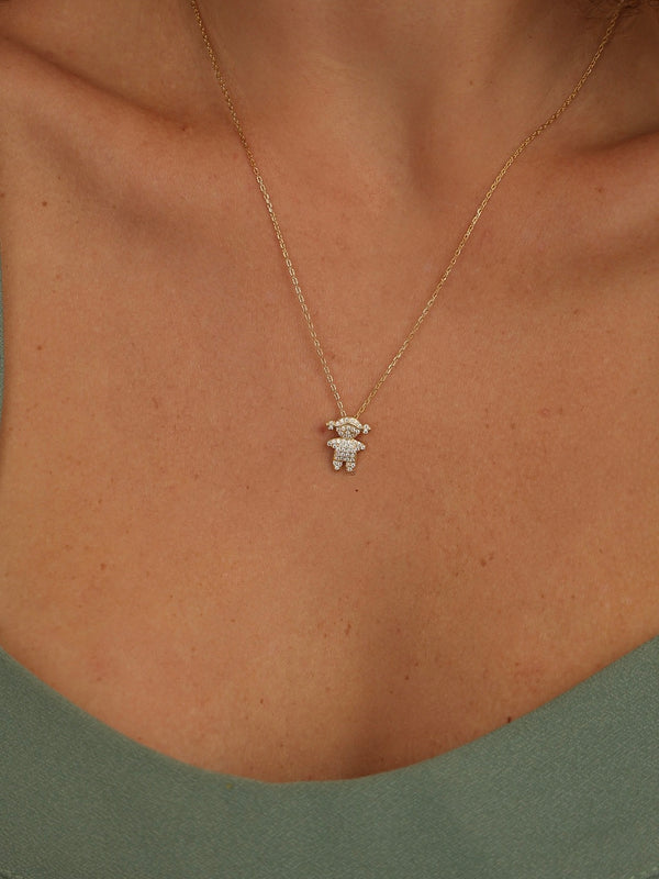 Colar Pingente Menina Cravejado Prata 925 Banho Ouro 18k