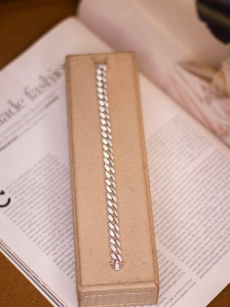 Pulseira Grumet Cravejada Zircônias Prata 925 — Cleopatra 18 cm