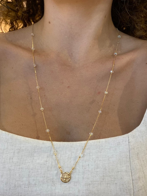 Escapulário Divino Espírito Santo com Cristais Banhado – 70 cm