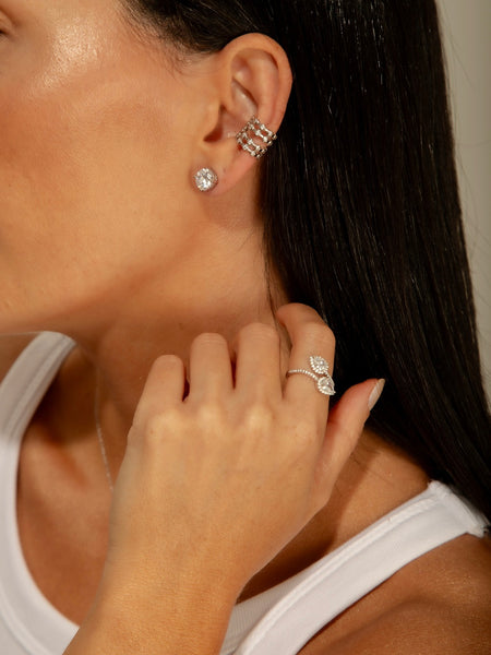Piercing Ear Cuff Pontos de Luz Prata 925 Ródio Branco Zircônias